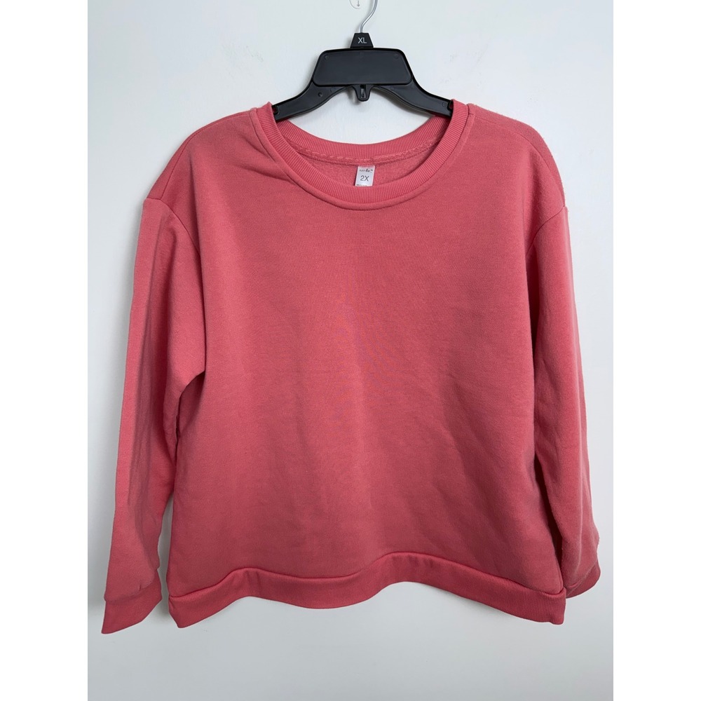 Just Be Women 2X Coral Pink Crewneck Sweatshirt Fleece Pullover Long Sleeve NWOT